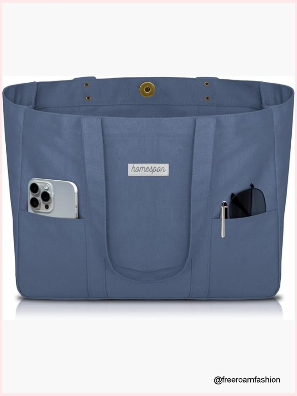Large Canvas Tote Bag with Laptop Sleeve and Pockets